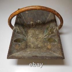 N9102 Vintage 1920 Art Nouveau Handmade Wooden Copper Flower Basket Tulip France