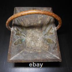 N9102 Vintage 1920 Art Nouveau Handmade Wooden Copper Flower Basket Tulip France