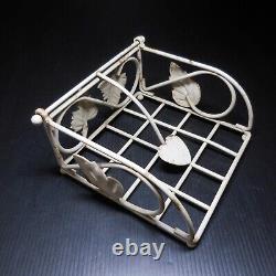 N9321 Wrought Iron Metal Servant Leaf Toilet Paper Holder Art Nouveau Vintage 20th