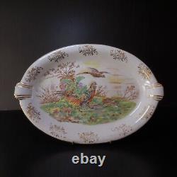 N9363 vintage Art Nouveau oval porcelain plate with hunting game depicting partridges