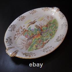 N9363 vintage Art Nouveau oval porcelain plate with hunting game depicting partridges