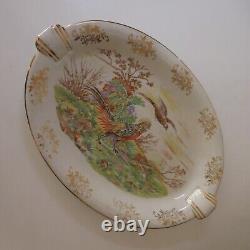 N9363 vintage Art Nouveau oval porcelain plate with hunting game depicting partridges