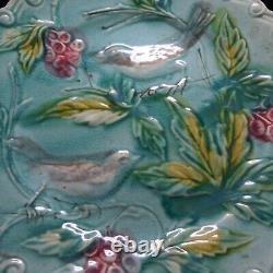 N9561 Ceramic Plate Faience Birds Flowers Vintage 1920 Art Nouveau Table