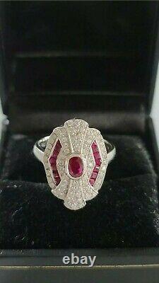 Old Art Deco Style Ring, Vintage Ring, Ruby/diamant 925 Silver Woman Ring