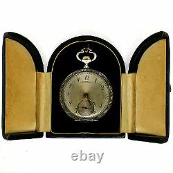 Old Art Nouveau La Rochette Pocket Watch En. 875 Silver And Black Enamel Case