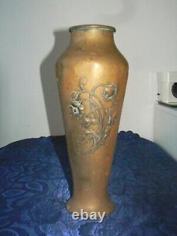 Old Great Copper Vase Brass Art New 1900 Decor Flowers Relief Vintage