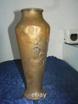 Old Great Copper Vase Brass Art New 1900 Decor Flowers Relief Vintage