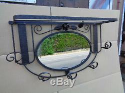 Old Oval Mirror Coat Rack Wrought Iron Art Nouveau Deco Vintage 1950 Design