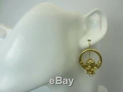 Old Vintage 14k Yellow Gold Opal Earring Art Nouveau Earrings