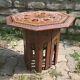 Old Wooden Tea Table Lacquered Vintage Art Deco Zodiac Sign