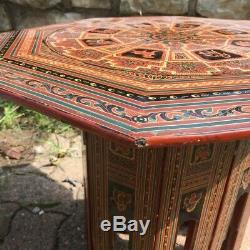 Old Wooden Tea Table Lacquered Vintage Art Deco Zodiac Sign