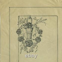 Original drawing in vintage ink Art Nouveau, Architecture, Flowers