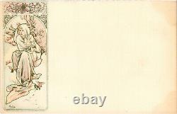 PC ALPHONSE MUCHA, SEASONS CHAMPENOIS, ART NOUVEAU, Vintage Postcard (b48499)