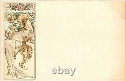 PC Alphonse Mucha, Seasons Champenois, Art Nouveau, Vintage Postcard (b48502)