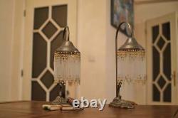 Pair Vintage Art Nouveau Table Lamps MID Century Crystal