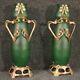 Pair Of French Art Nouveau Style Vintage Glass Vases 900 Metal Collection