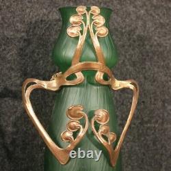 Pair of French Art Nouveau Style Vintage Glass Vases 900 Metal Collection