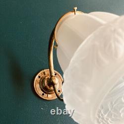 Pair of vintage art nouveau brass swan neck wall sconces with glass tulips