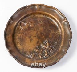 Plate Fable LAFONTAINE Signed SANGLAN Art Nouveau Vintage Antique Bronze
