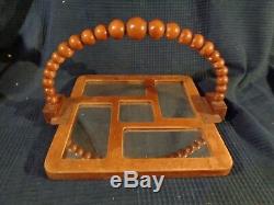 Rare Wooden Ball Tray And Mirror Art Nouveau Art Deco Old Vintage