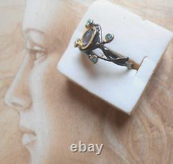 Rare antique Art Nouveau vintage ring in silver and gold with iolite and tourmaline.