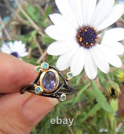 Rare antique Art Nouveau vintage ring in silver gold iolite tourmaline.