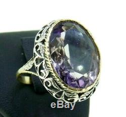 Ring Vintage Ans'20 In Solid Gold 18 Kt Art Nouveau Italian With Amethyst