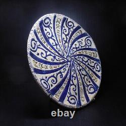 Round ceramic faience pottery art nouveau vintage handmade France N8878