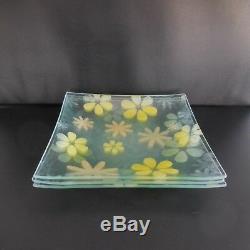 Set Of 3 Square Plates In Vintage Glass Art New France