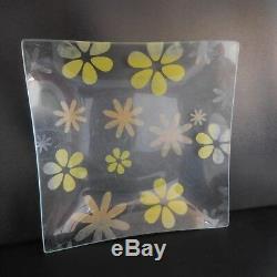 Set Of 3 Square Plates In Vintage Glass Art New France