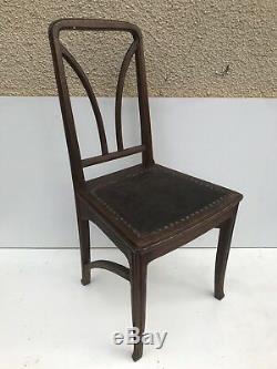 Set Of 6 Antique Chairs Art Nouveau Vintage Wood + Leather