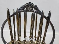 Set of 12 vintage Art Nouveau Prima NS nickel silver fruit knives on ornate stand