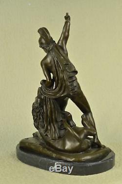 Signed Bronze Statue Metal Art Sculpture Vintage Classic Nude Man Roman Decor