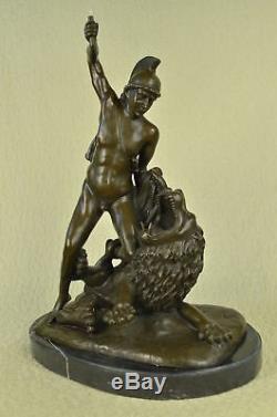 Signed Bronze Statue Metal Art Sculpture Vintage Classic Nude Man Roman Decor