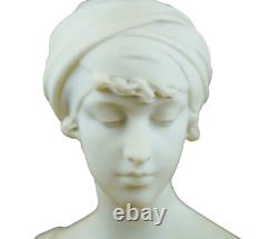 Signed Bust by Cesare Lapini 19th Century White Marble Art Nouveau Vintage Ancient Sculpture