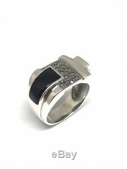Silver Ring 925/1000 Art Deco Style, Onyx And Marcasites, Vintage Look
