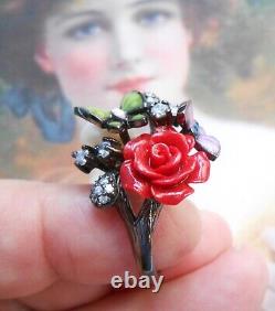 Splendid Vintage Art Nouveau Silver Ring with Pink Pearl and Shimmering Butterfly