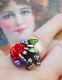 Splendid Vintage Art Nouveau Silver Ring With Rose Pearl Butterfly Sparkles