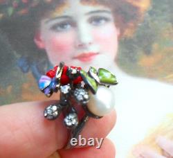 Splendid antique Art Nouveau vintage silver ring with pink pearl butterfly