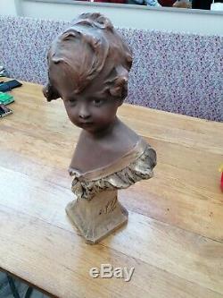 Statue Bust Child Engraved Nelson Art Deco Art Nouveau Antique Vintage
