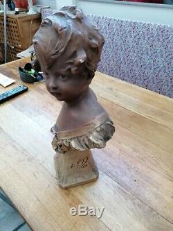Statue Bust Child Engraved Nelson Art Deco Art Nouveau Antique Vintage