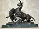 Strike Awesome Vintage Bronze Lioness Hunt Prey Buffalo Sculpture Signed