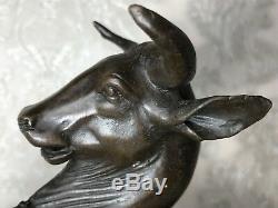 Strike Awesome Vintage Bronze Lioness Hunt Prey Buffalo Sculpture Signed