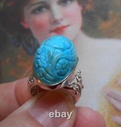 Stunning vintage Art Nouveau dome ring in silver and turquoise