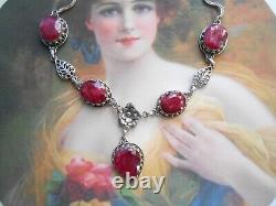 Sumptuous Neglected Vintage Art Nouveau Silver Ruby Necklace