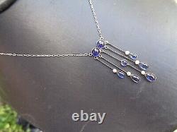 Superb Vintage Silver Sterling Sapphire & Pearl Art New Pendant Necklace