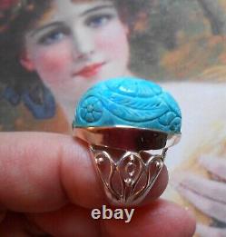 Superb antique Art Nouveau vintage silver turquoise dome ring