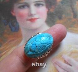 Superb vintage Art Nouveau dome ring in silver turquoise