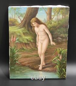 Table of a Nude Woman Oil Painting Art Nouveau Vintage