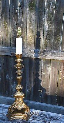 Tall Quality Vintage Table Lamp Cast Metal Art New Painted Gold 35 H Vgc